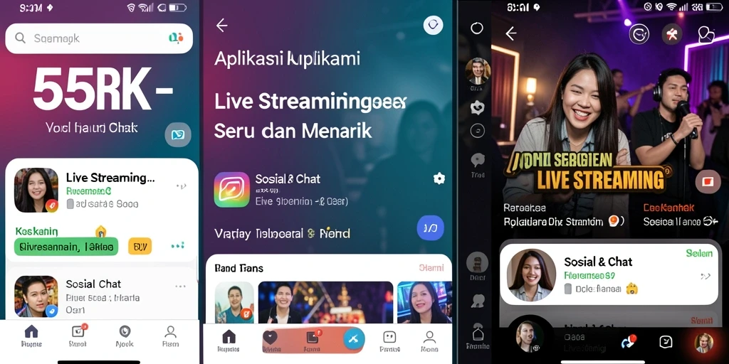 Tampilan antarmuka aplikasi Live Streaming 55RK yang menarik dan interaktif.