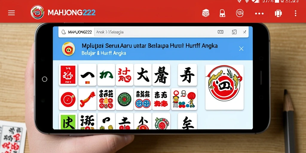 Antarmuka menarik aplikasi Belajar Huruf Angka MAHJONG222.