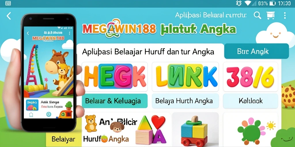 Antarmuka MEGAWIN188 yang cerah dan interaktif untuk belajar huruf dan angka.