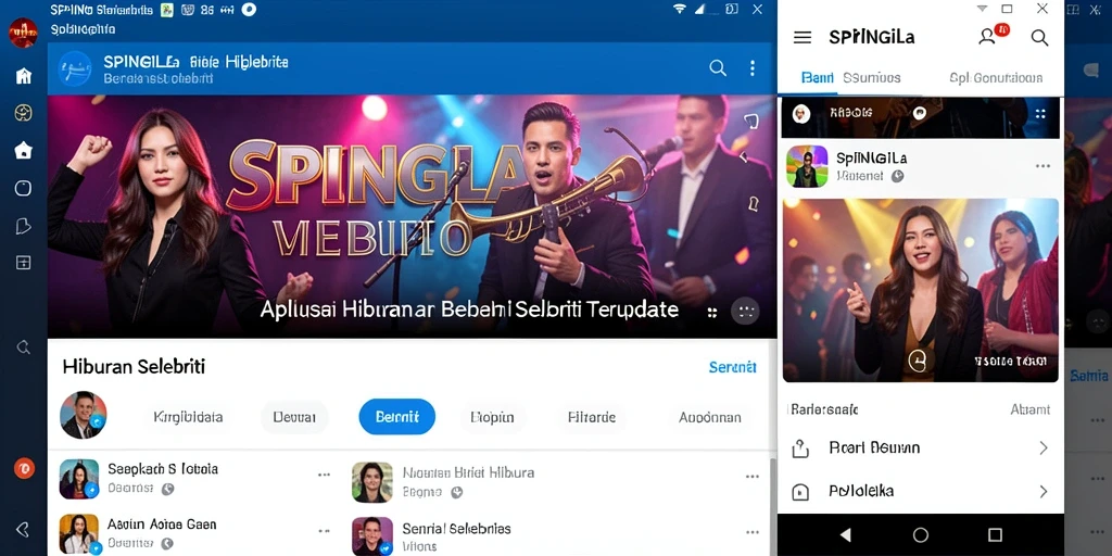 Antarmuka aplikasi SPINGILA dengan berita hiburan selebriti terbaru.